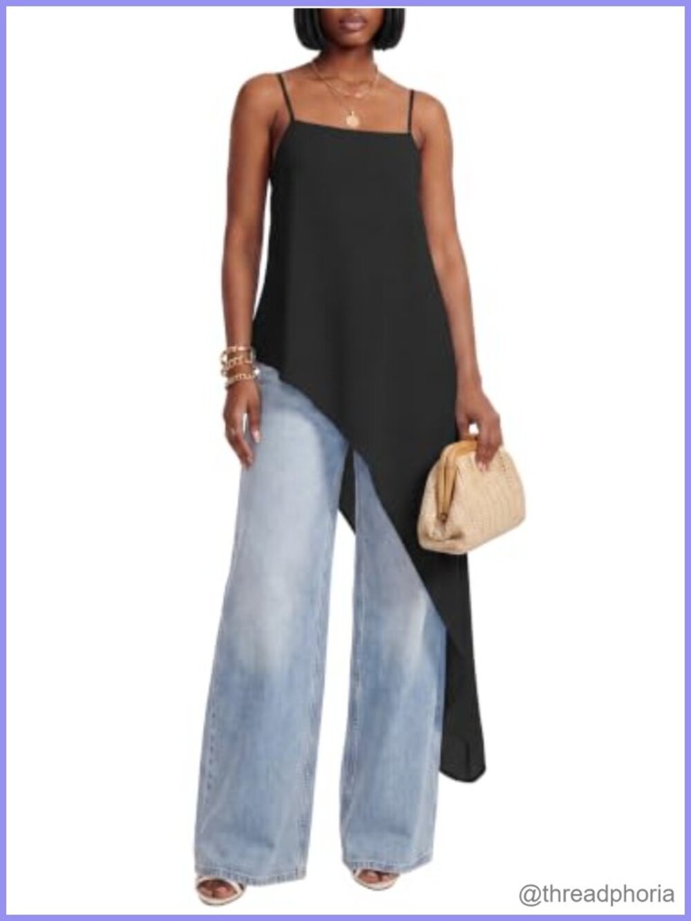 Sleeveless High Low Cami Blouse Ruffle Asymmetrical Hem Adjustable Spaghetti